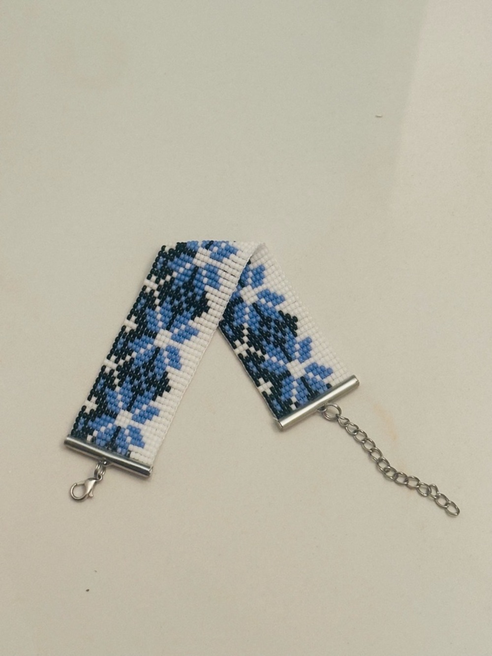 Handmade Blue White Seed Bead Bracelet
